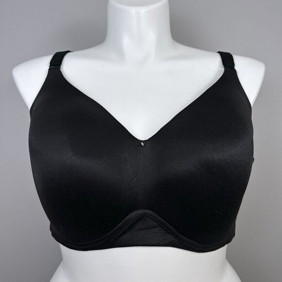 Cacique Lightly Lined No Wire Bra 46DD Black Wirefree Back Closure Smoothing - Picture 2 of 8